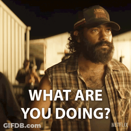 Bearded Man Plaid Shirt Hat Says What Are You Doing GIF