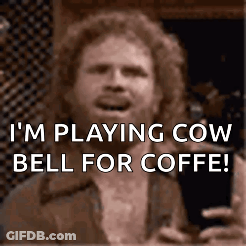 Bearded Man Playing Cowbell For Coffee GIF