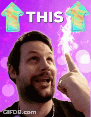 Bearded Man Pointing Up Saying This On Purple Background GIF