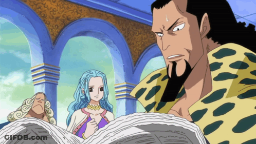 Bearded Man Reading Newspaper And Blue-Haired Woman GIF