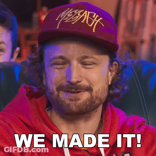 Bearded Man Red Hoodie Hat We Made It GIF