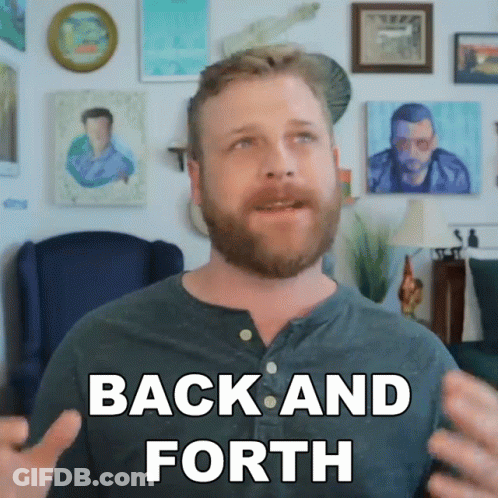 Bearded Man Saying Back And Forth In Living Room GIF
