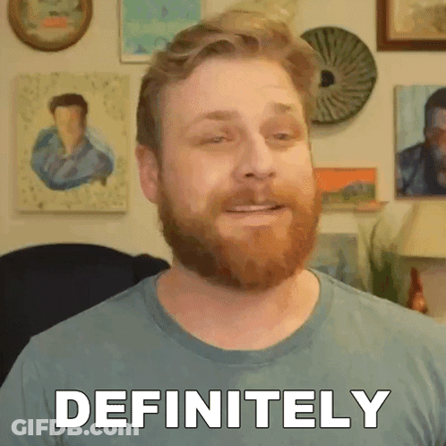 Bearded Man Saying Definitely In Front Of Paintings GIF