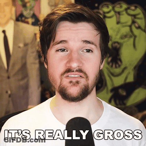 Bearded Man Saying It's Really Gross In Front Of Green Hand GIF