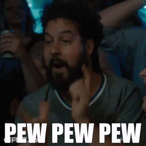 Bearded Man Saying Pew Pew Pew In Crowd GIF