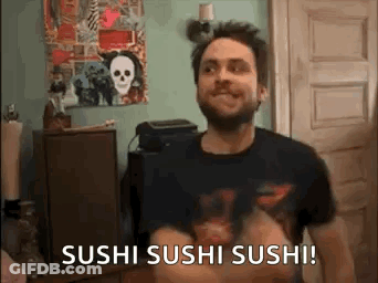 Bearded Man Saying Sushi Sushi Sushi With Skull Poster GIF
