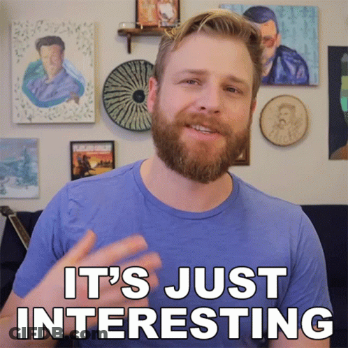 Bearded Man Says It's Just Interesting In Front Of Paintings GIF