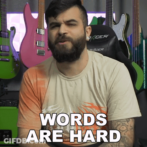 Bearded Man Says Words Are Hard With Guitars GIF