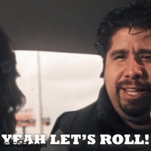 Bearded Man Says Yeah Let's Roll To Woman GIF
