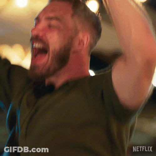 Bearded Man Screaming Arms Up Netflix Ad GIF