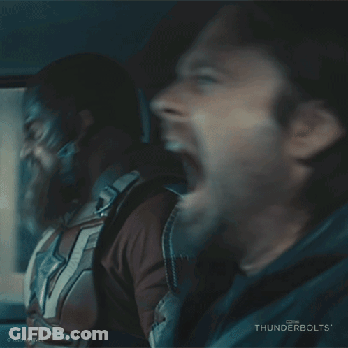 Bearded Man Screaming In Car With Another Man GIF