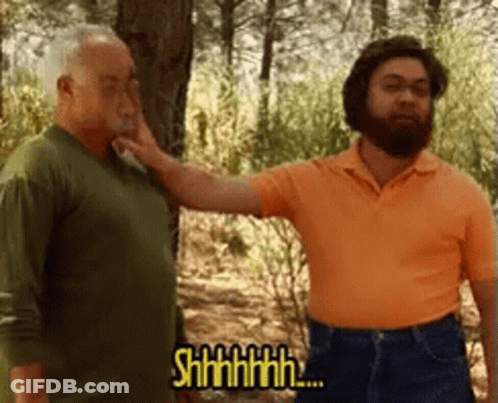 Bearded Man Shushing Another Man GIF