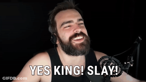 Bearded Man Smiling At Microphone Saying Yes King Slay GIF