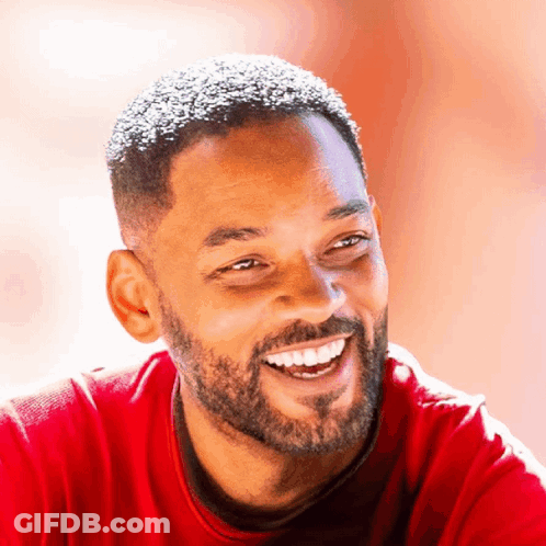 Bearded Man Smiling In Red Shirt GIF