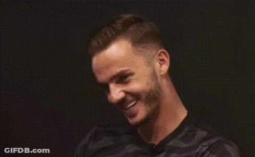 Bearded Man Smiling Looking Up In Black Shirt GIF
