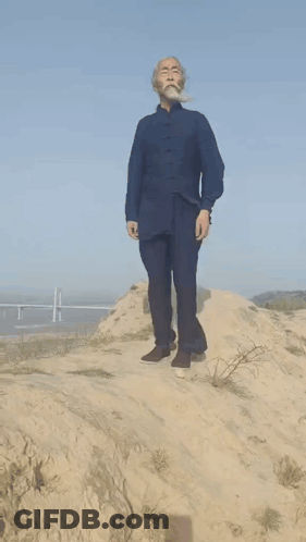 Bearded Man Standing On Sand Dune GIF