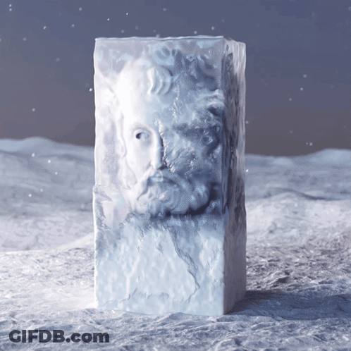 Bearded Man Statue Covered In Ice GIF
