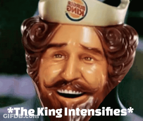 Bearded Man Statue Wearing Burger King Hat GIF