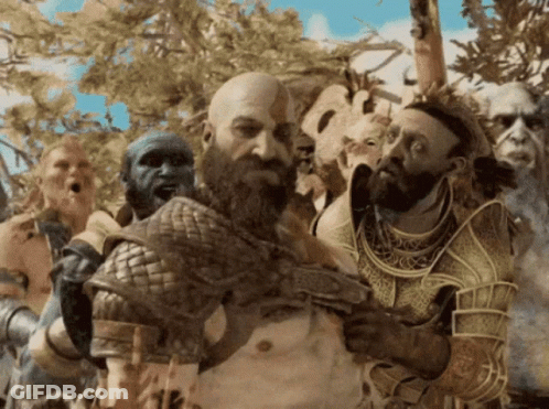 Bearded Man Surrounded By Armored Men GIF