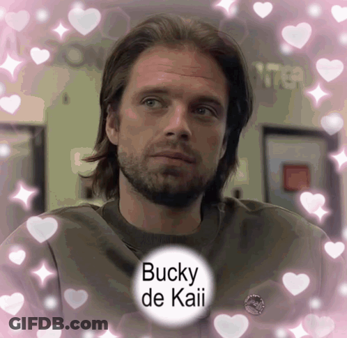 Bearded Man Surrounded By Pink Hearts Bucky De Kaii GIF