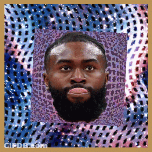 Bearded Man Surrounded By Purple Blue Pattern GIF