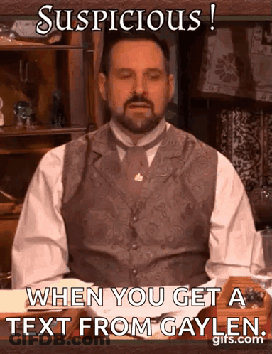 Bearded Man Suspicious Of Text From Gaylen GIF