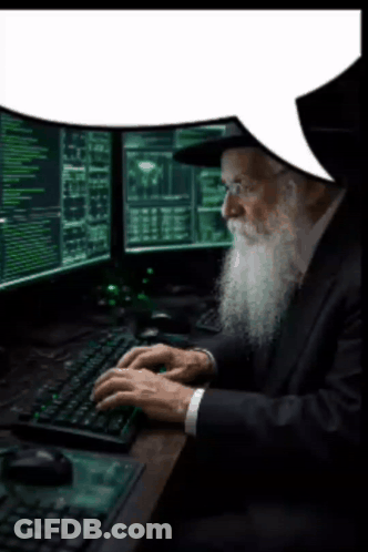 Bearded Man Typing On Keyboard With Multiple Monitors GIF