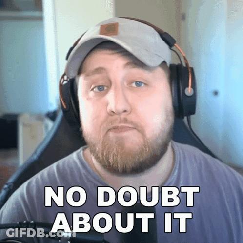 Bearded Man Wearing Headphones And Hat Says No Doubt GIF