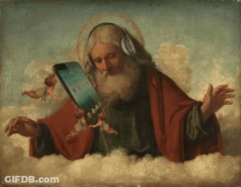 Bearded Man Wearing Headphones Holding Tablet GIF