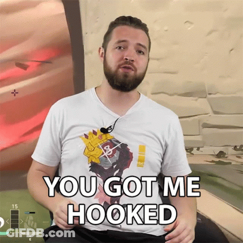 Bearded Man Wearing You Got Me Hooked T-Shirt GIF