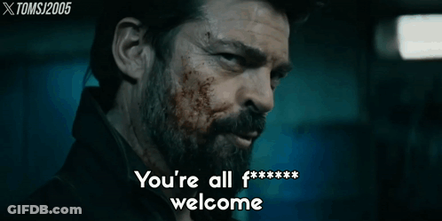 Bearded Man With Blood Saying You're Welcome GIF