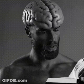 Bearded Man With Brain On Head Reading Book GIF