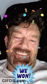 Bearded Man With Confetti And We Won Sticker GIF