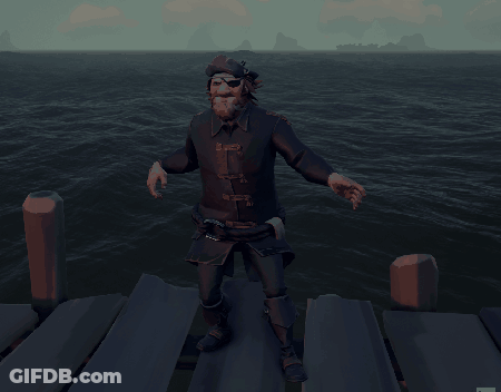 Bearded Man With Eye Patch Standing On Dock GIF