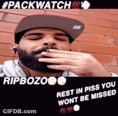 Bearded Man With Hat Earbuds Says Rip Bozo GIF