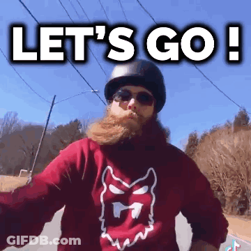 Bearded Man With Helmet And Sunglasses Says Let's Go GIF