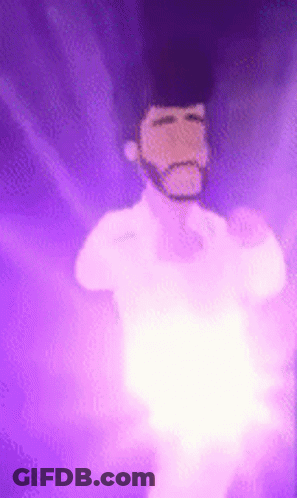 Bearded Man With Light Coming Out Of Chest In Purple Room GIF