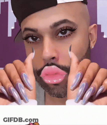 Bearded Man With Long Nails And Fake Mouth GIF