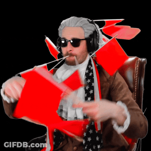 Bearded Man With Sunglasses And Headphones Holding Red Flags GIF