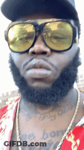 Bearded Man With Sunglasses And We Born Chest Tattoo GIF