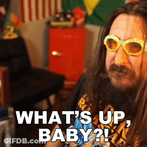 Bearded Man With Sunglasses Says What's Up Baby GIF