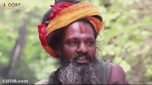 Bearded Man With Turban And Red-Yellow Headband GIF
