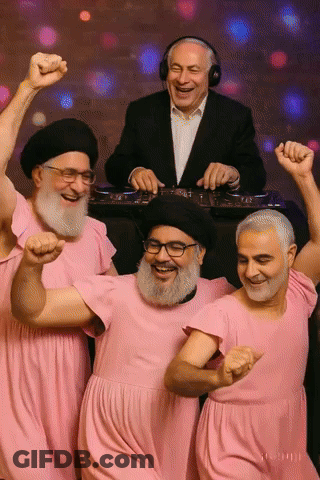 Bearded Men In Pink Dresses Dancing With DJ GIF