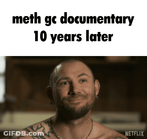 Bearded Tattooed Man Smiling Meth Gc Documentary 10 Years Later GIF