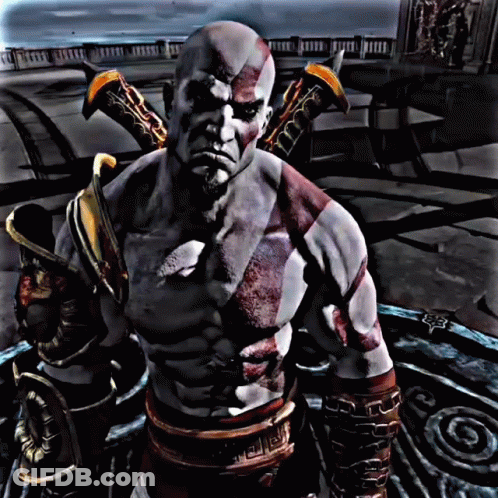 Bearded Video Game Character With Sword GIF