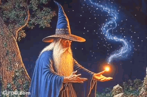 Bearded Wizard Casting Spell With Light GIF