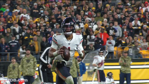 Bears Football Player Running With Ball In Front Of Crowd GIF