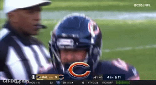 Bears Football Player Talks To Referee On CBS GIF
