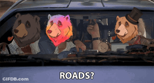 Bears In Car With Roads GIF