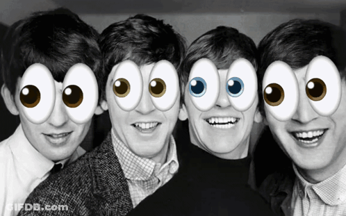 Beatles Black And White Photo With Googly Eyes GIF